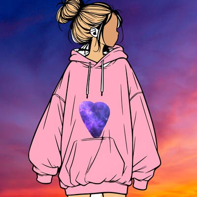realistic girl with a oversized sweatshirt on and a bun
