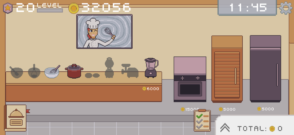 KitchenCraft: cooking business - Menú de arte pixelado para mejorar equipos y electrodomésticos de cocina en KitchenCraft.