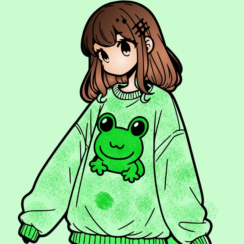 girl wearing frogging sweatshirt
