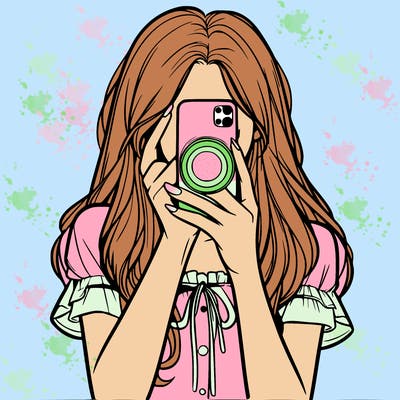 a realistic girl holding her phone taking pictures