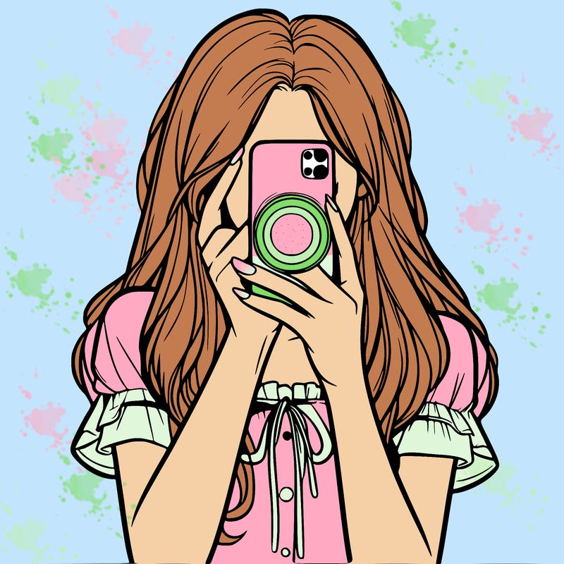 a realistic girl holding her phone taking pictures