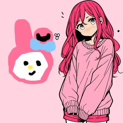 manga teen girl  in a sweater and baggy pants