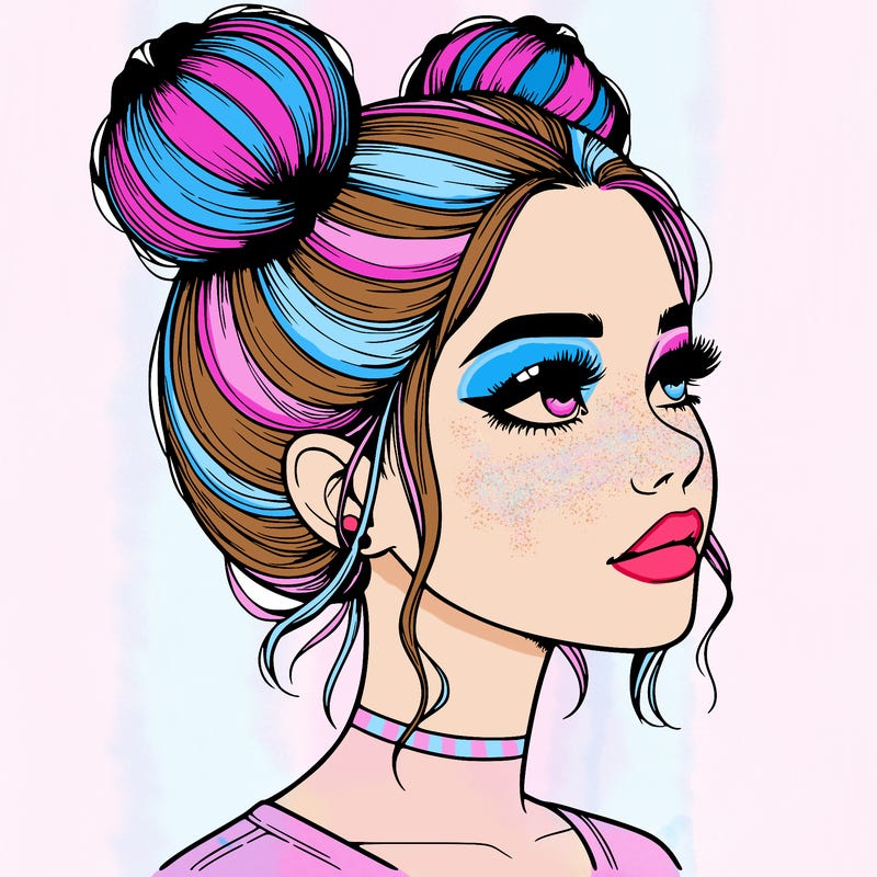 realistic girl with buns on the top of her head