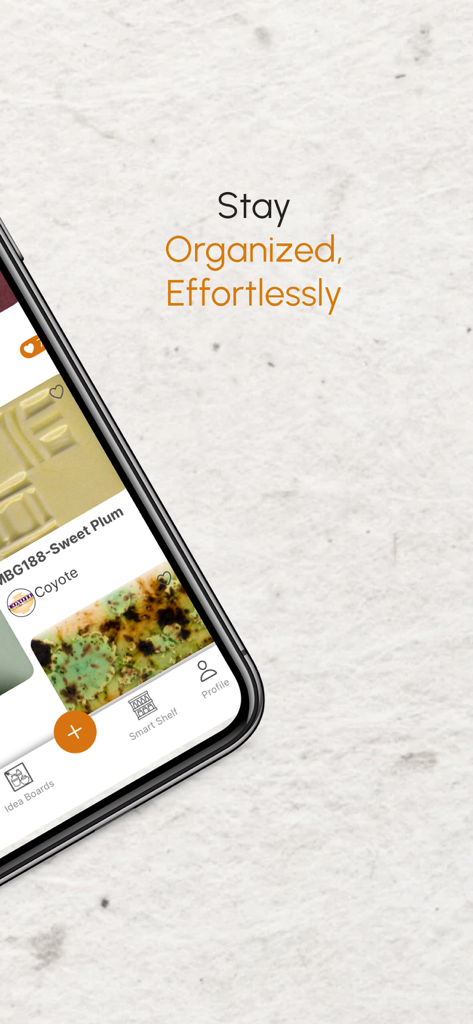 Glaizit – Smart Pottery Hub - Mobile phone displaying the Glaizit app interface with organized pottery glaze samples and project notes