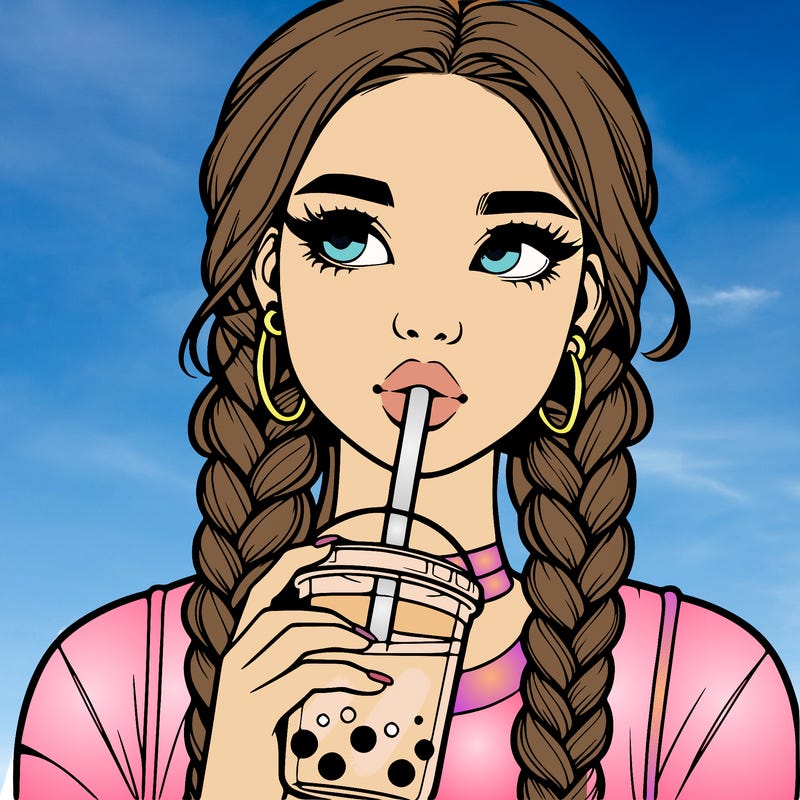 realistic girl with braided hair drinking boba