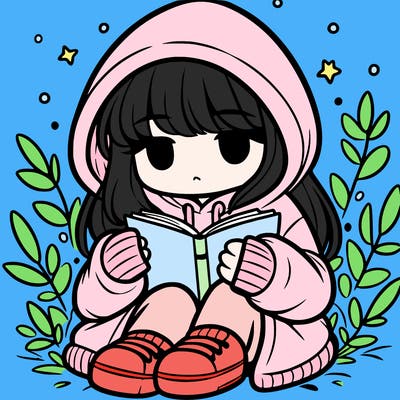 girl in oversized hoodie reading a book