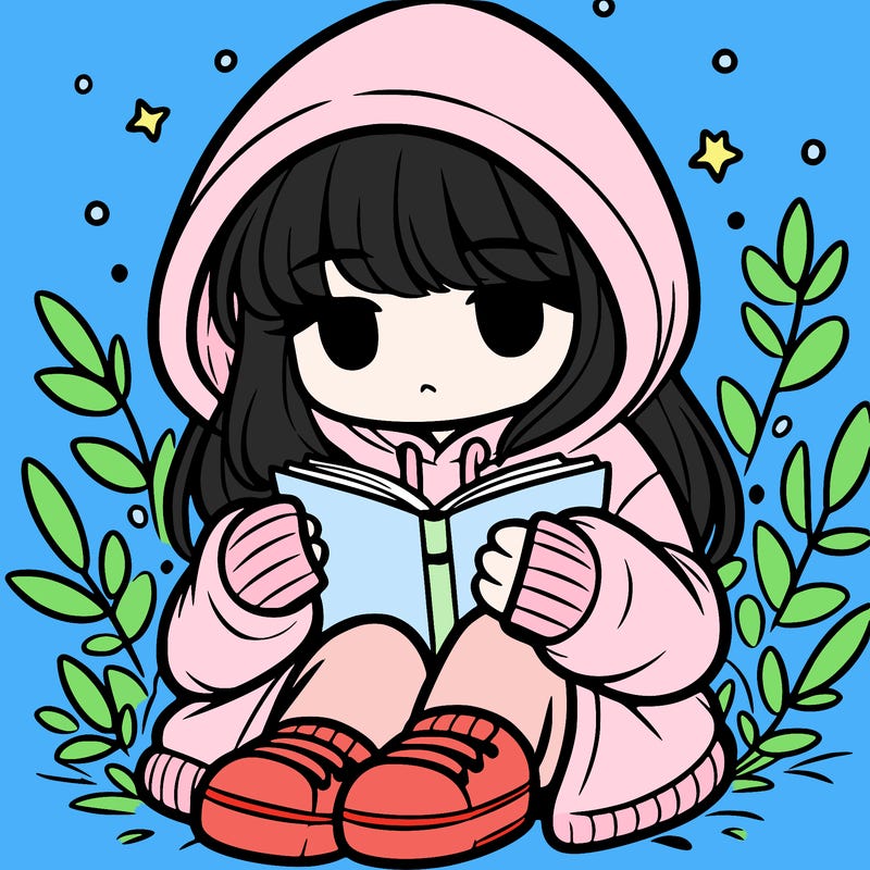 girl in oversized hoodie reading a book