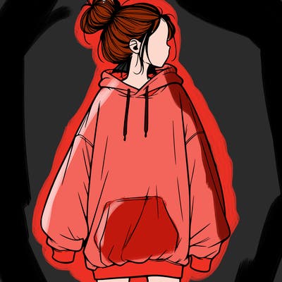 realistic girl with a oversized sweatshirt on and a bun