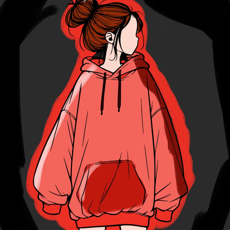 realistic girl with a oversized sweatshirt on and a bun