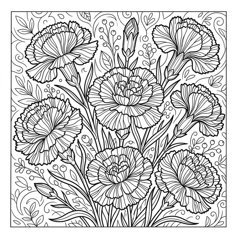 Dive into a world of floral beauty with this captivating striped carnations coloring page, designed especially for teens. Explore intricate details and unleash your vibrant imagination on this stunning botanical artwork.