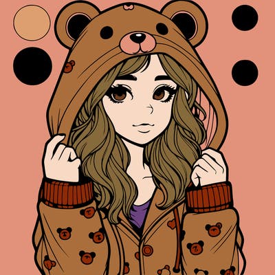 realistic girl in a animal pjs hoodie