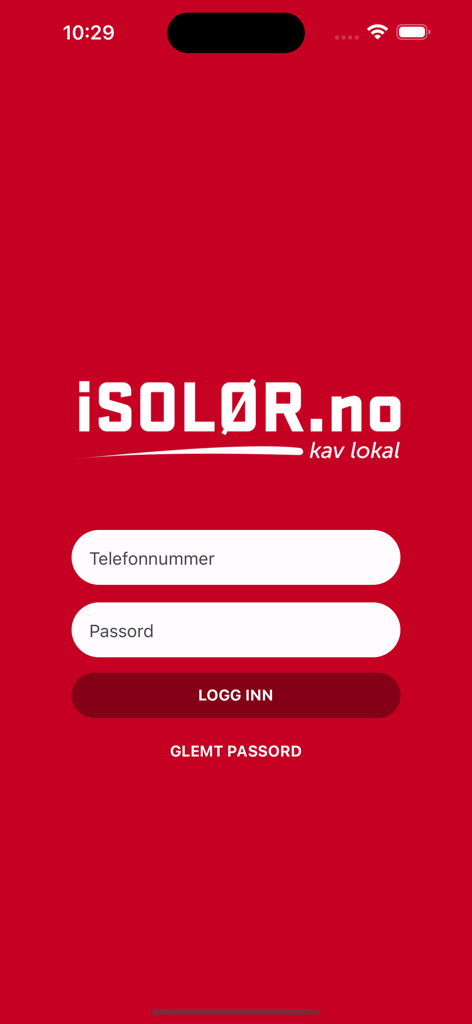 Écran de connexion de l'application d'actualités locales iSolør