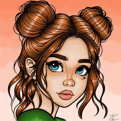 realistic girl with hair buns on her head