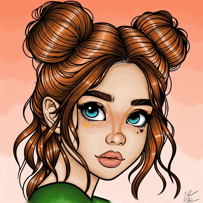 realistic girl with hair buns on her head