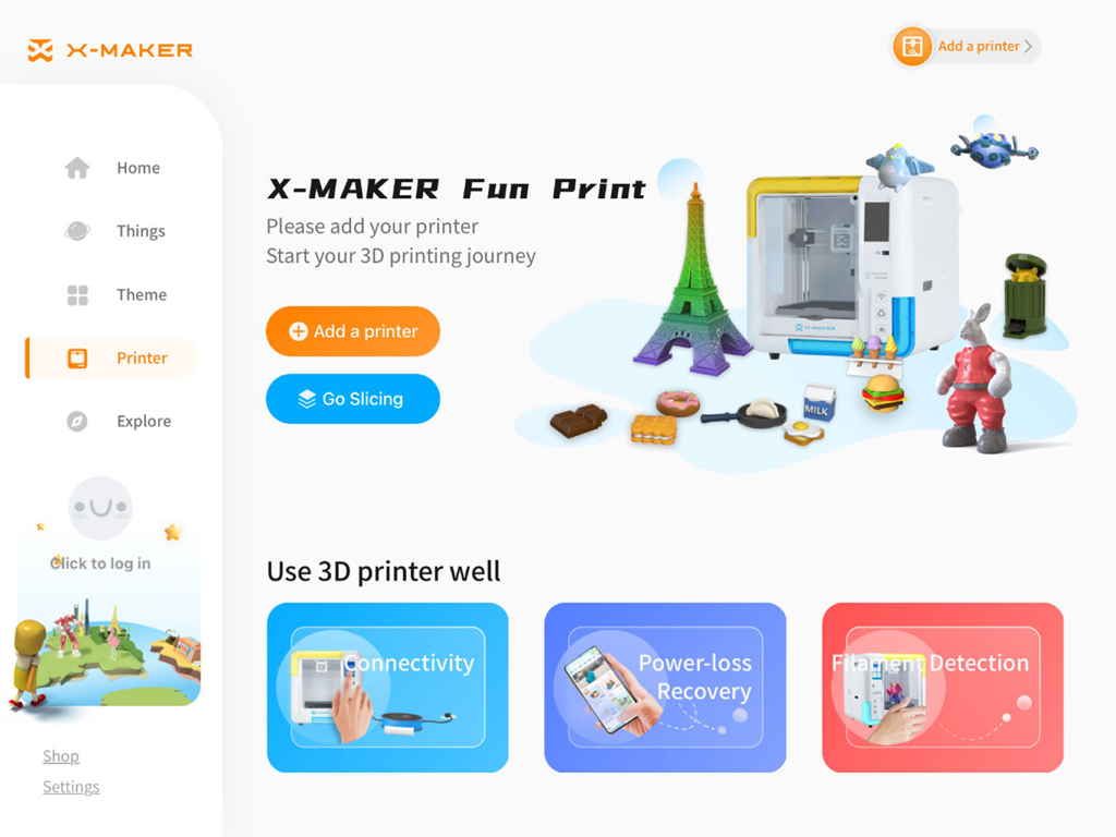 XMAKER HD - XMAKER HD app interface for managing 3D printers and designs