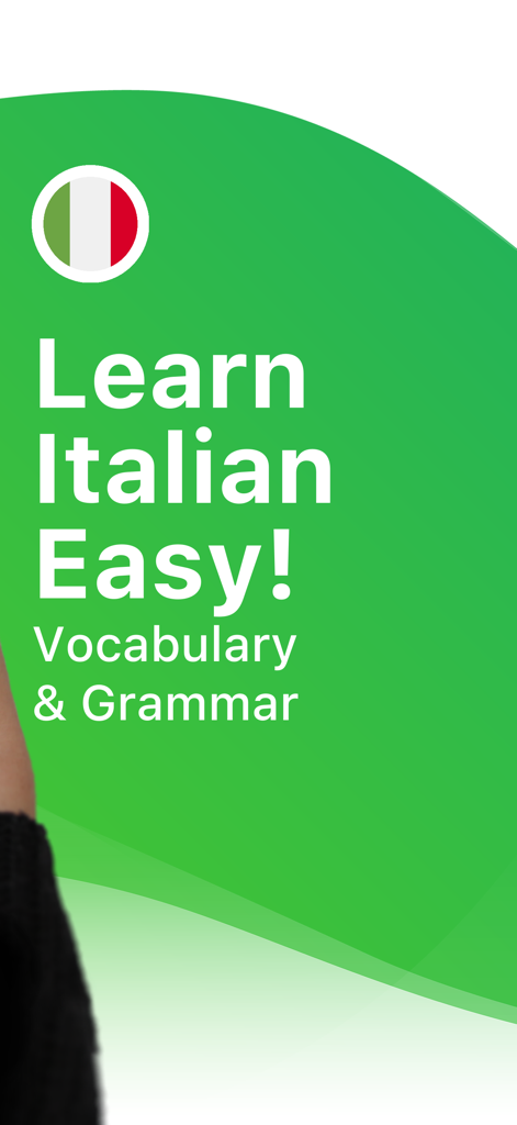 Lernen Sie Italienisch Einfacher Wortschatz und Grammatik Bildschirm mit italienischer Flagge Icon