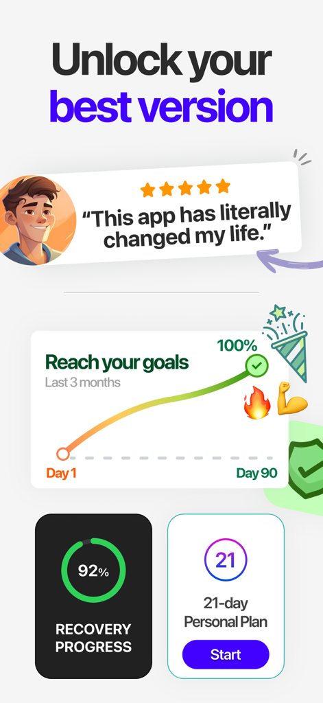 No Nut app dashboard displaying recovery progress and a personalized twenty one day plan