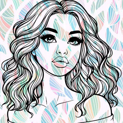 realistic girl with wavy hair and lips
