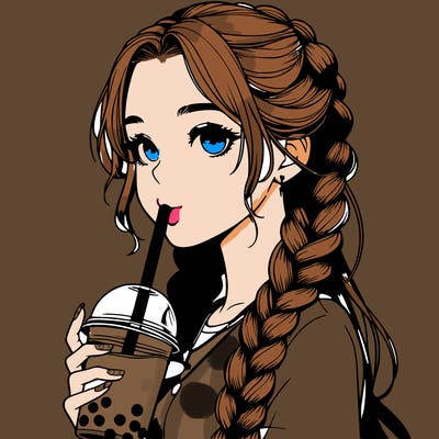 realistic girl with braided hair drinking boba