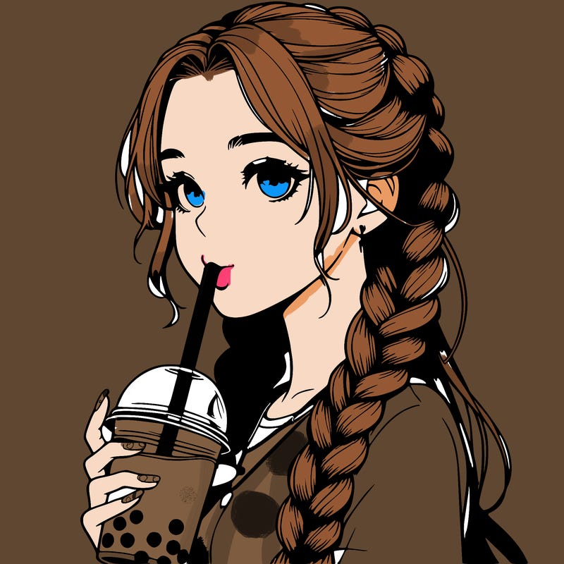 realistic girl with braided hair drinking boba