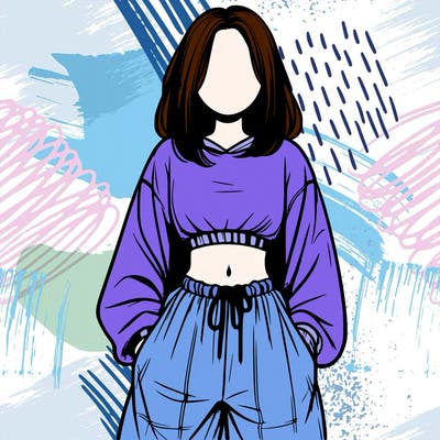 realistic girl faceless with baggy pants and a crop top