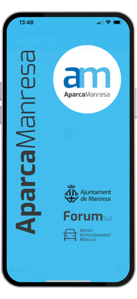 Aparca Manresa - Splash screen of the Aparca Manresa mobile parking app showing city partnership logos.