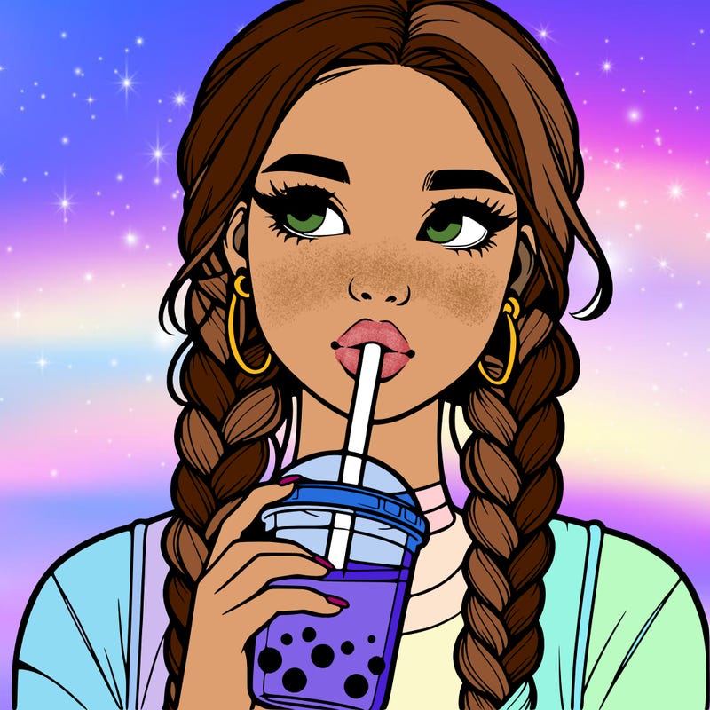 realistic girl with braided hair drinking boba