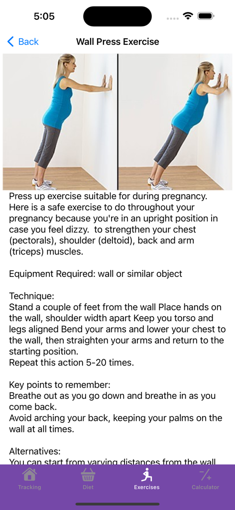 Pregnancy tracker & calculator - Safe wall press exercise instructions and demonstration for pregnant women
