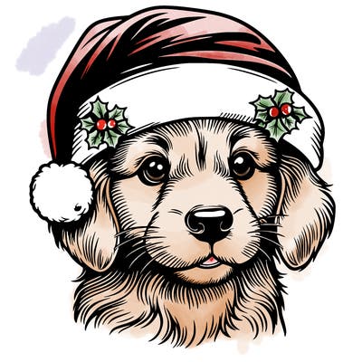 realistic dog wearing a santa hat