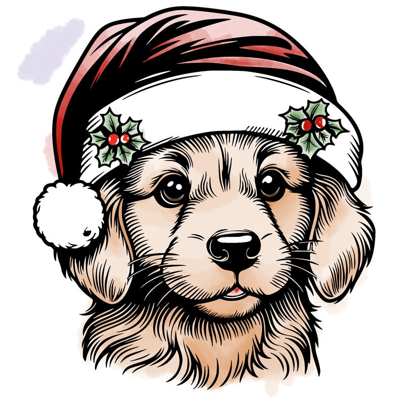 realistic dog wearing a santa hat