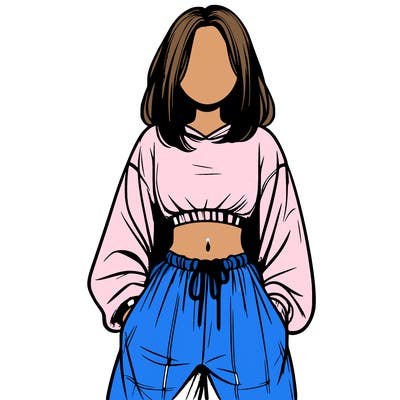 realistic girl faceless with baggy pants and a crop top