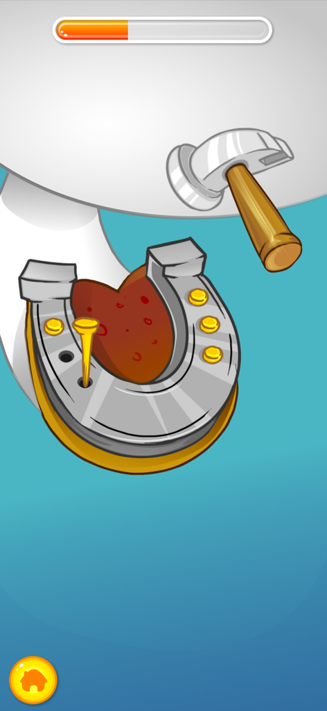 Pet Wash - A mini game screen from the Pet Wash app showing a hammer and nail being used to fix a horseshoe onto a pony hoof