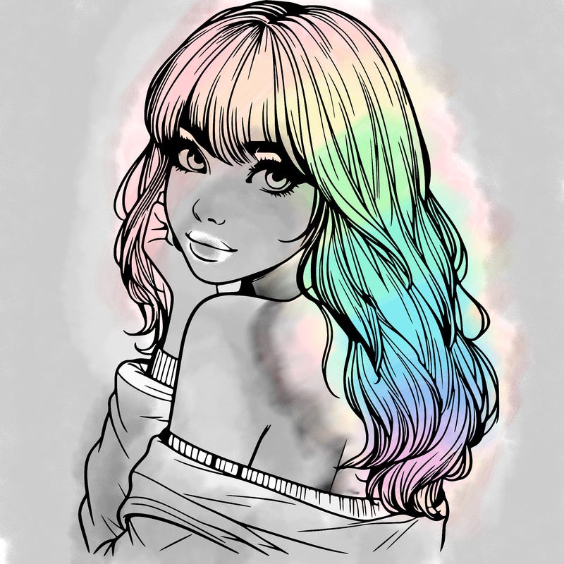 realistic girl with bangs looking over her shoulder