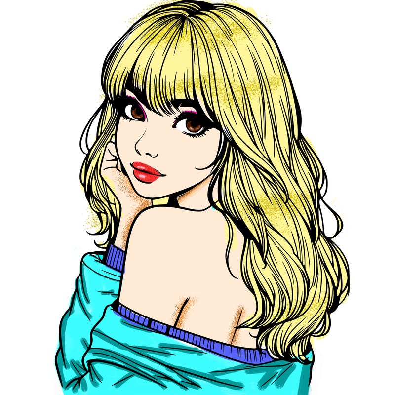 realistic girl with bangs looking over her shoulder