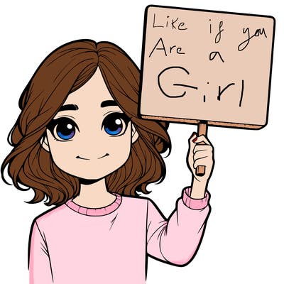 realistic girl holding up a sign