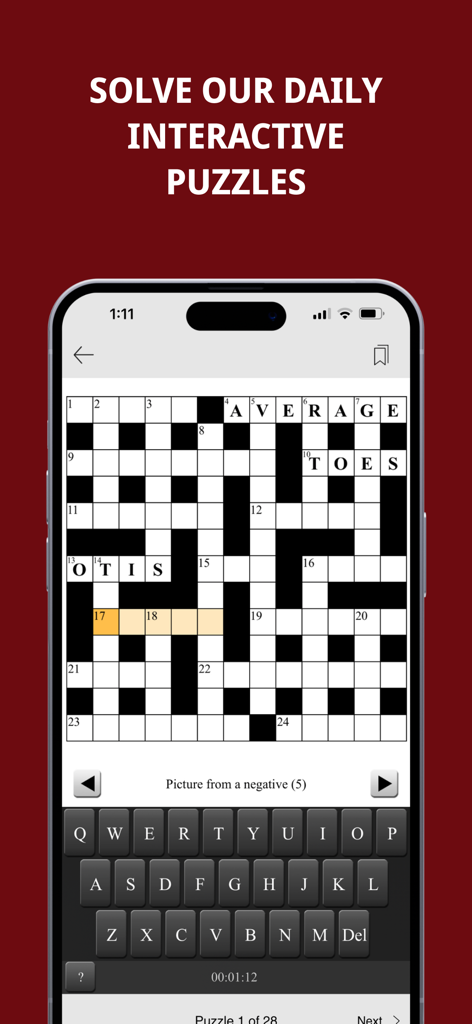 Great Yarmouth Mercury - Great Yarmouth Mercury app screen showing a daily interactive crossword puzzle