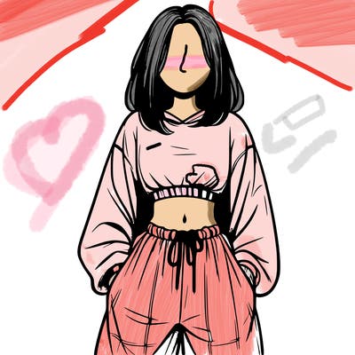realistic girl faceless with baggy pants and a crop top
