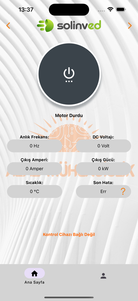 inFlow - Industrial motor driver control interface showing real-time metrics for voltage and frequency