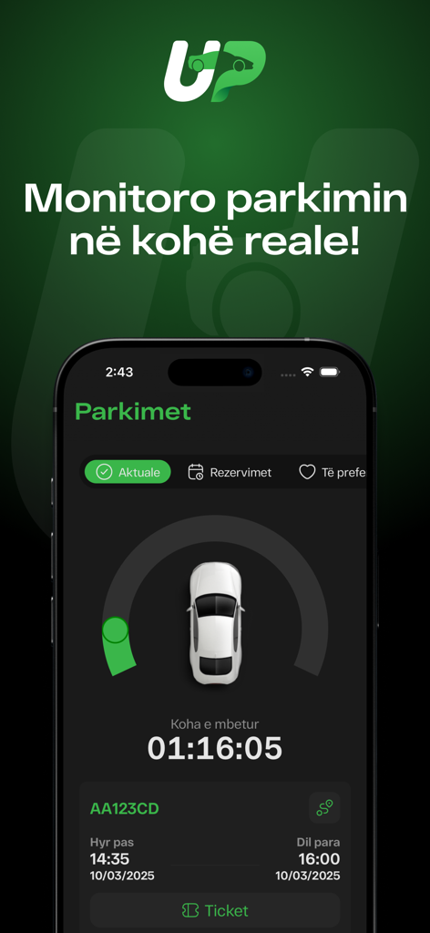 LookUp Parking - Interface do aplicativo LookUp Parking mostrando monitoramento de estacionamento em tempo real e temporizador de contagem regressiva