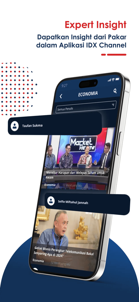 IDX Channel mobile app interface showing financial news and expert insights for investors