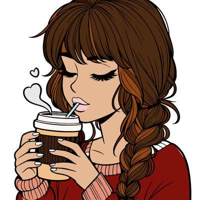 realistic girl drinking coffee