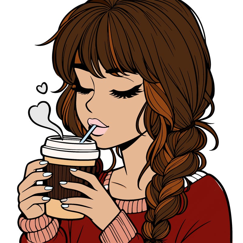 realistic girl drinking coffee