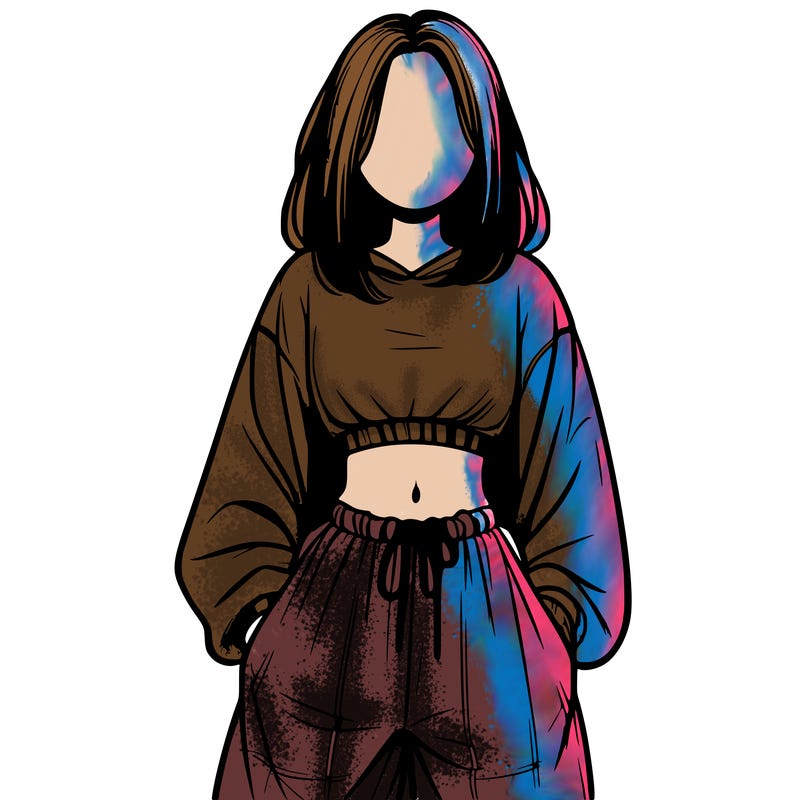 realistic girl faceless with baggy pants and a crop top