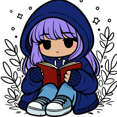 girl in oversized hoodie reading a book