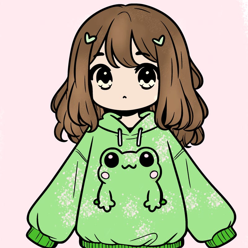 girl wearing frogging sweatshirt