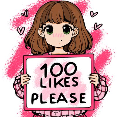 a girl holding a sign saying 100 likes please