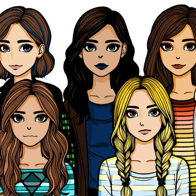 four teenage girls realistic with different looks and facial features