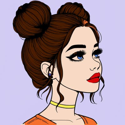 realistic girl with buns on the top of her head