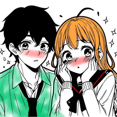 boy and girl blushing in high school anime