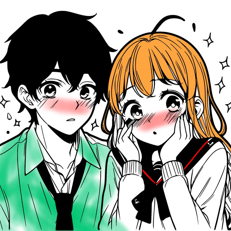 boy and girl blushing in high school anime